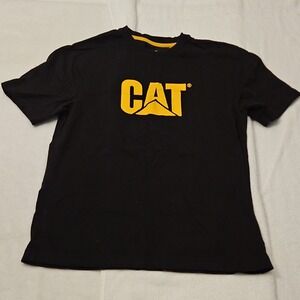 CAT Black Logo Men's T-Shirt Crew Neck Cotton Short Sleeve Regular Fit Size M